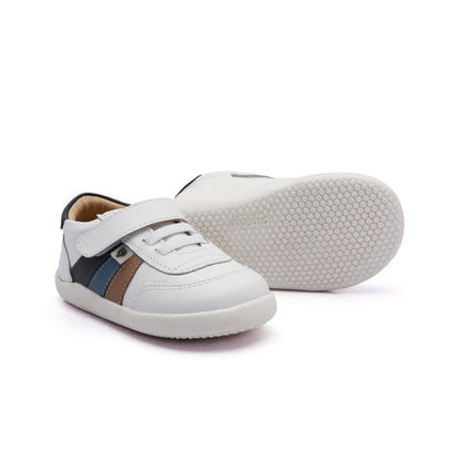 Old Soles 8110 Ray Ground kids leather shoe in Snow, Navy, Indigo, and Taupe with rubber sole detail