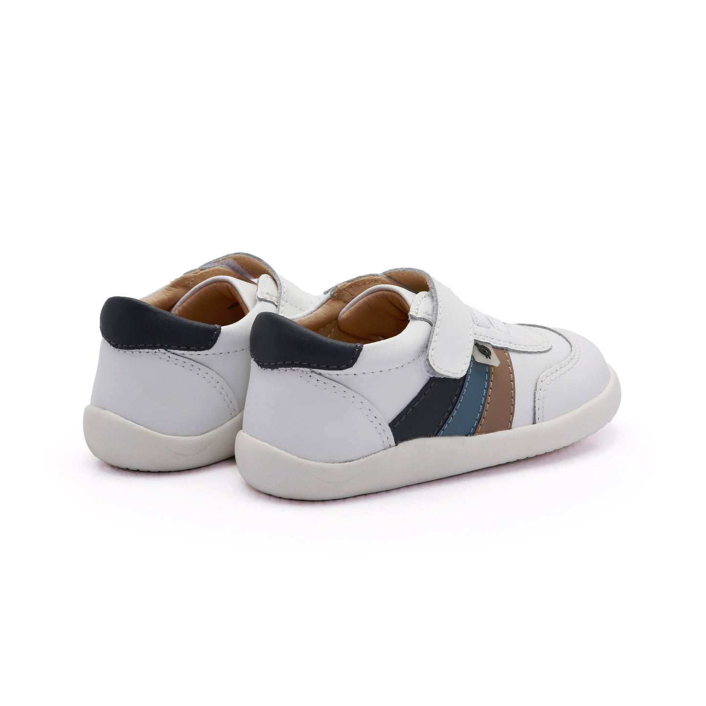 Old Soles 8110 Ray Ground kids leather shoe in Snow, Navy, Indigo, and Taupe with rubber sole detail