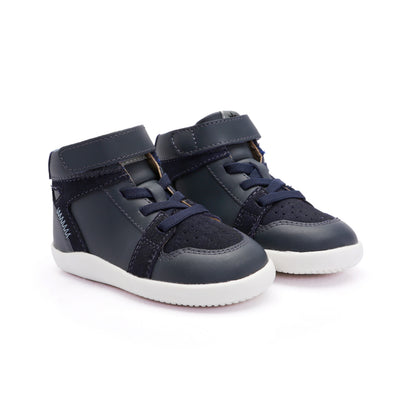 Old Soles 8113 High Jump Ground kids leather shoe in Navy and Indigo with rubber sole detail
