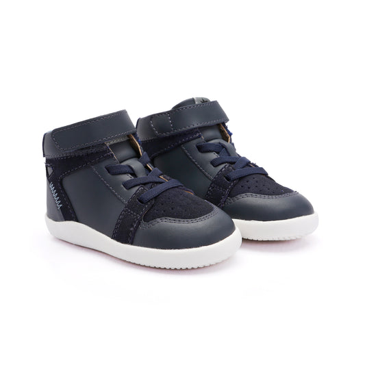 Old Soles 8113 High Jump Ground kids leather shoe in Navy and Indigo with rubber sole detail