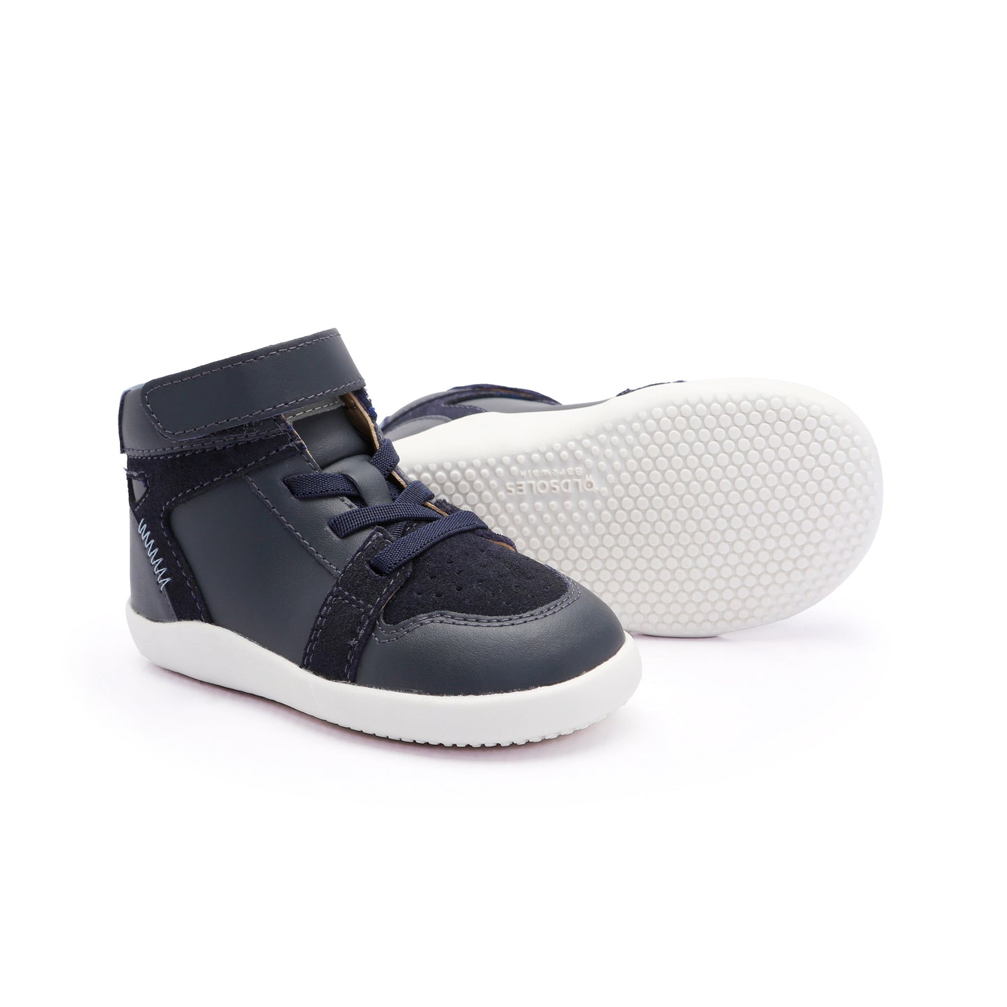 Old Soles 8113 High Jump Ground kids leather shoe in Navy and Indigo with rubber sole detail