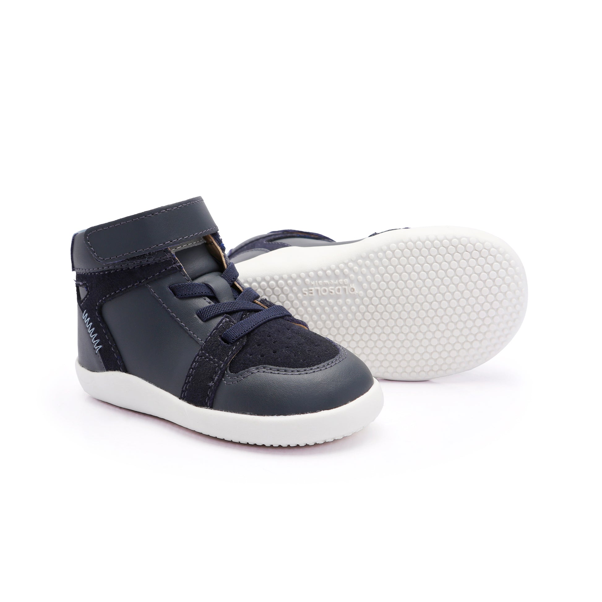 Old Soles 8113 High Jump Ground kids leather shoe in Navy and Indigo with rubber sole detail