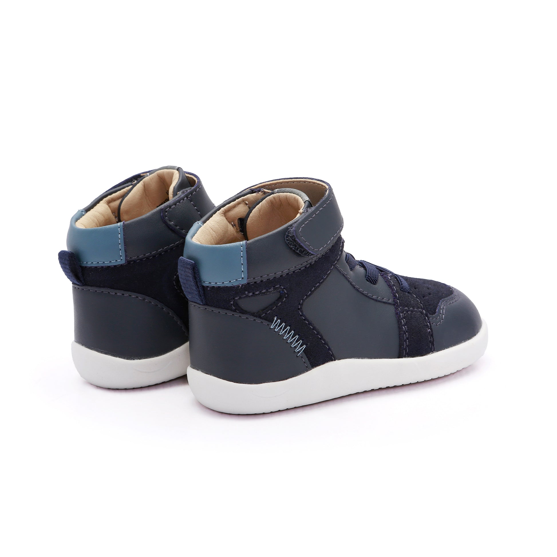 Old Soles 8113 High Jump Ground kids leather shoe in Navy and Indigo with rubber sole detail