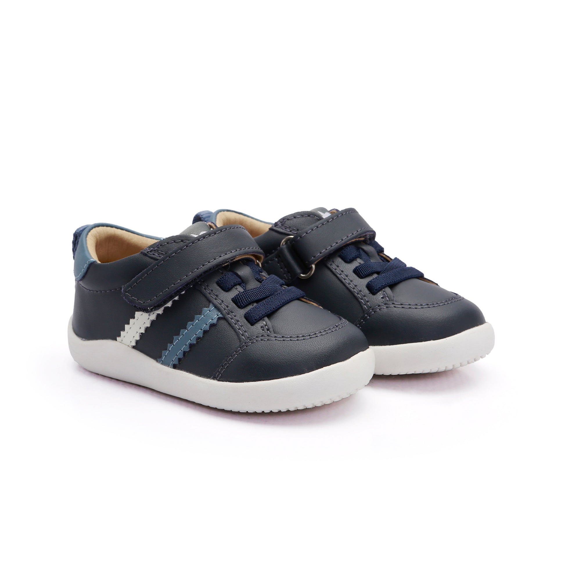 Old Soles 8114 Rangler Ground kids leather shoe in Navy and Indigo and White with rubber sole detail