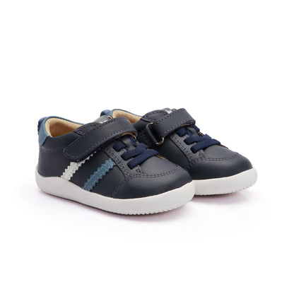 Old Soles 8114 Rangler Ground kids leather shoe in Navy and Indigo and White with rubber sole detail