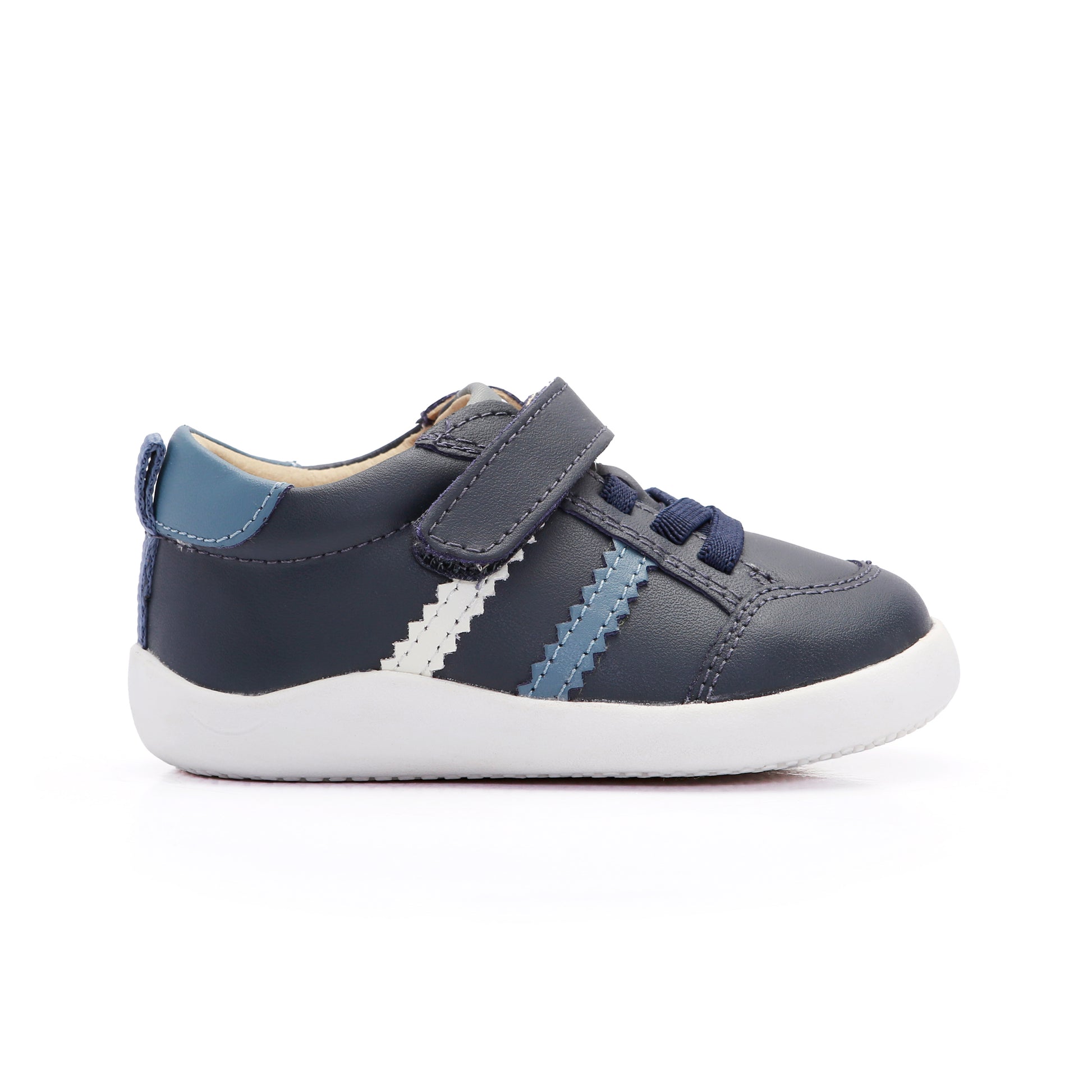 Old Soles 8114 Rangler Ground kids leather shoe in Navy and Indigo and White with rubber sole detail