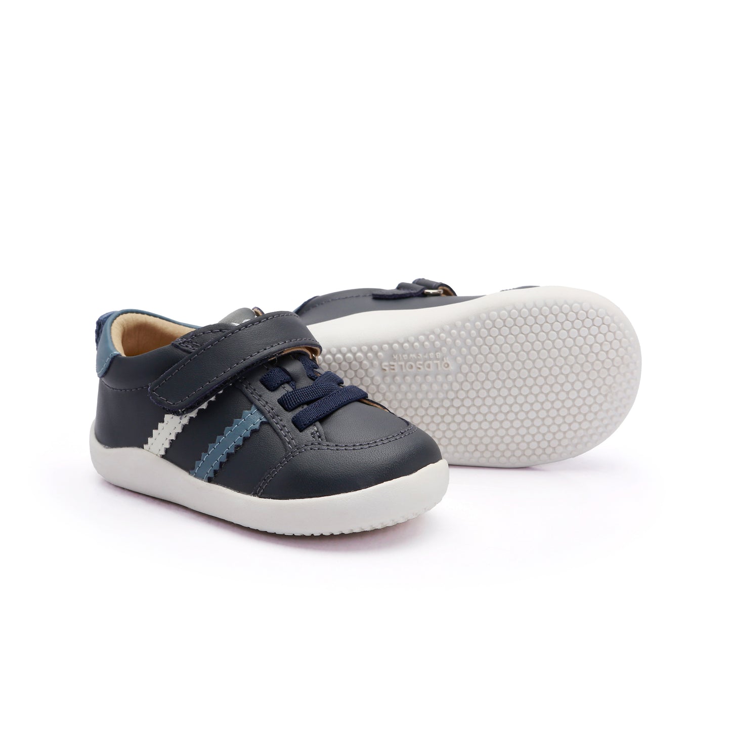 Old Soles 8114 Rangler Ground kids leather shoe in Navy and Indigo and White with rubber sole detail