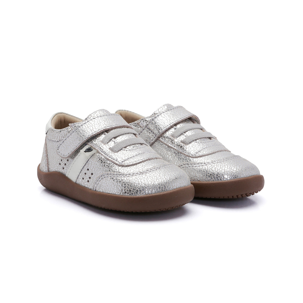 Old Soles 8122 Stylin Ground kids leather sneaker in Silver Crackle and White with classic detail