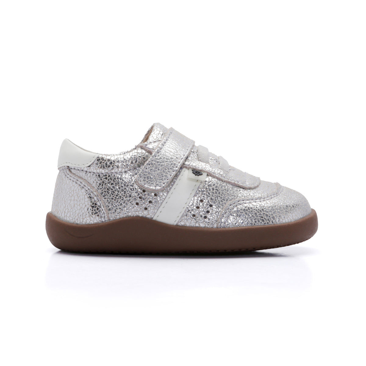 Old Soles 8122 Stylin Ground kids leather sneaker in Silver Crackle and White with classic detail