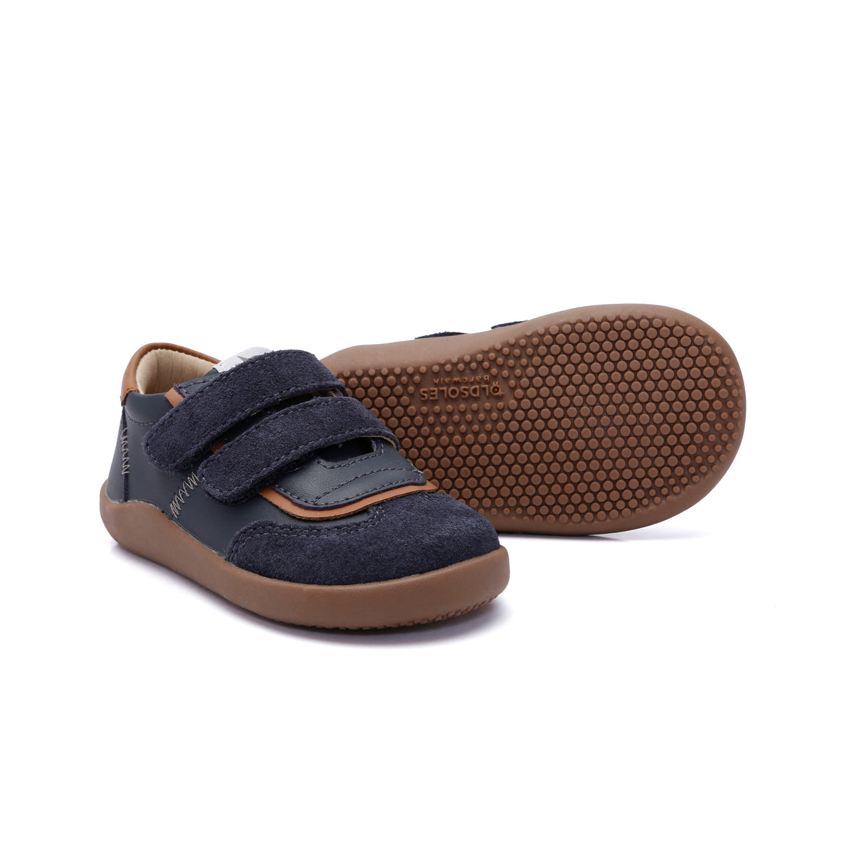 Old Soles 8123 Zigsta Ground kids leather sneaker in Navy with classic detail