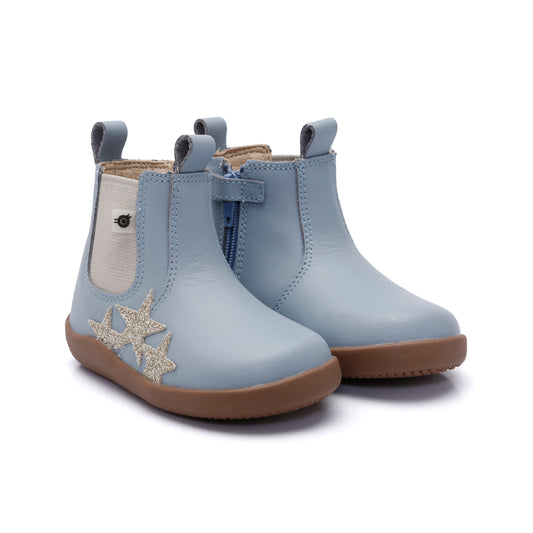 Old Soles 8125 Podium Boot kids leather boot in Dusty Blue and Glam Gold with classic detail