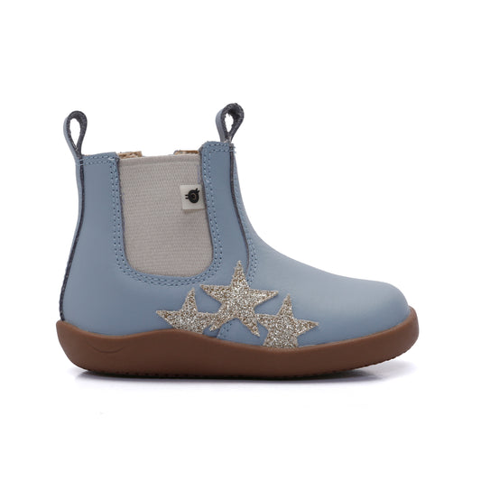 Old Soles 8125 Podium Boot kids leather boot in Dusty Blue and Glam Gold with classic detail
