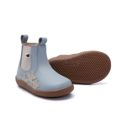 Old Soles 8125 Podium Boot kids leather boot in Dusty Blue and Glam Gold with classic detail