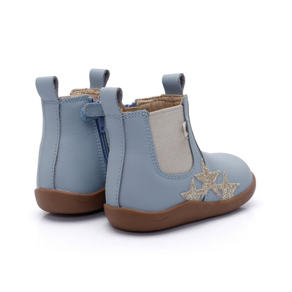 Old Soles 8125 Podium Boot kids leather boot in Dusty Blue and Glam Gold with classic detail