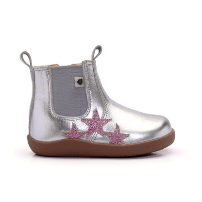 Old Soles 8125 Podium Boot kids leather boot in Silver and Glam Pink with classic detail