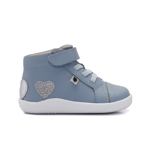Old Soles 8126 Love Ground kids leather sneaker in Dusty Blue with classic detail