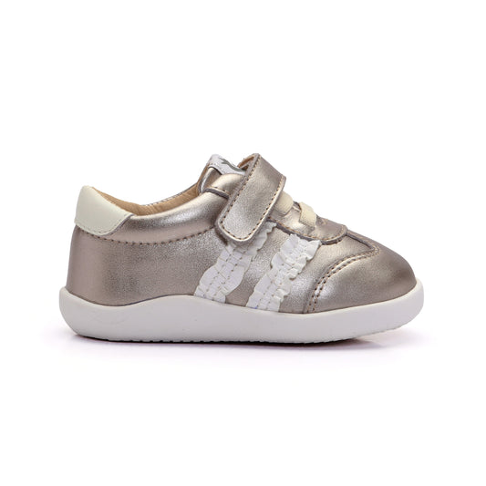 Old Soles 8129 Bee Ground kids leather sneaker in Millet Gold with classic detail