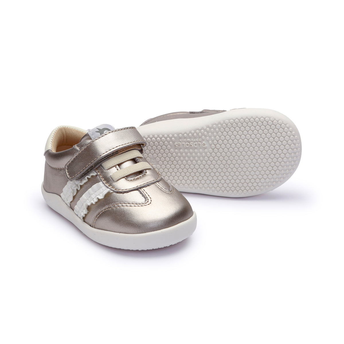 Old Soles 8129 Bee Ground kids leather sneaker in Millet Gold with classic detail