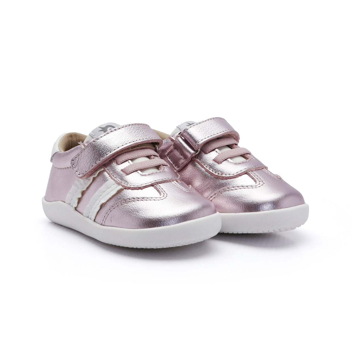 Old Soles 8129 Bee Ground kids leather sneaker in Millet Pink with classic detail