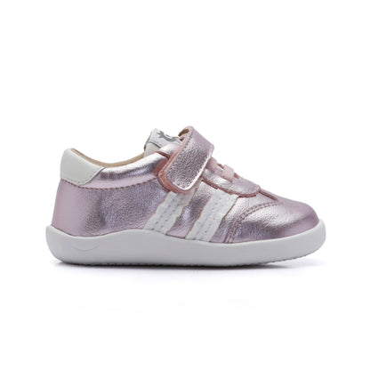 Old Soles 8129 Bee Ground kids leather sneaker in Millet Pink with classic detail
