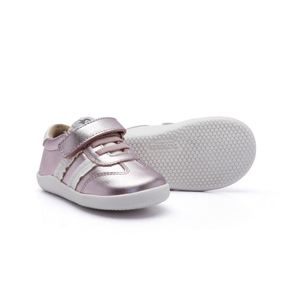 Old Soles 8129 Bee Ground kids leather sneaker in Millet Pink with classic detail