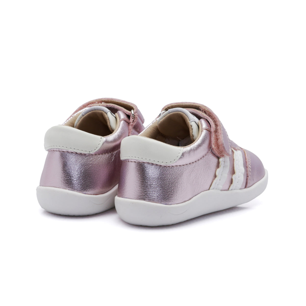 Old Soles 8129 Bee Ground kids leather sneaker in Millet Pink with classic detail