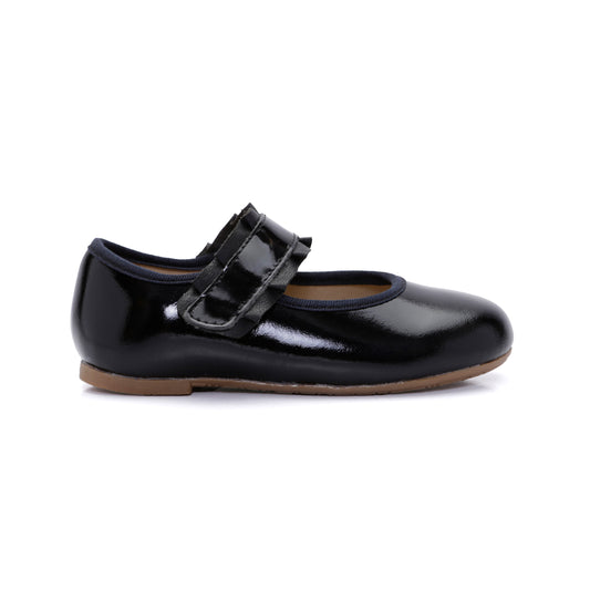 Old Soles 818 Frilly Jane kids leather shoe in Black Patent with classic detail