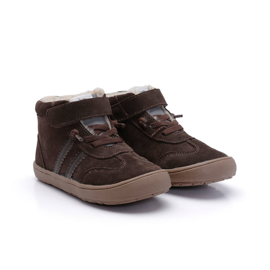 Old Soles 9021 Ace Jump kids leather sneaker in Brown Suede, Brown, and Grey with classic detail