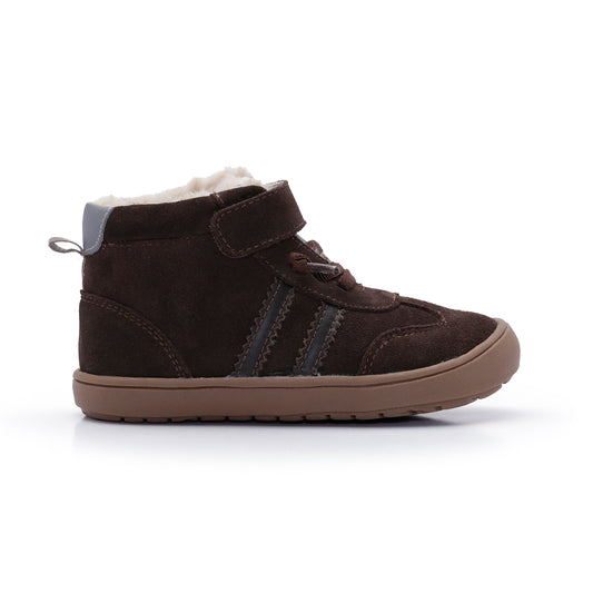 Old Soles 9021 Ace Jump kids leather sneaker in Brown Suede, Brown, and Grey with classic detail