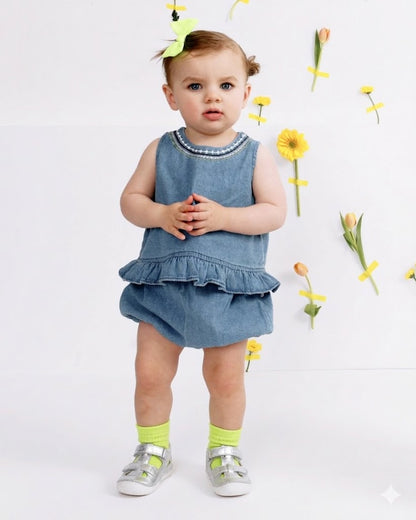 Old Soles 9502 Surf Sandal kids leather sandal in Denim with open toe detail
