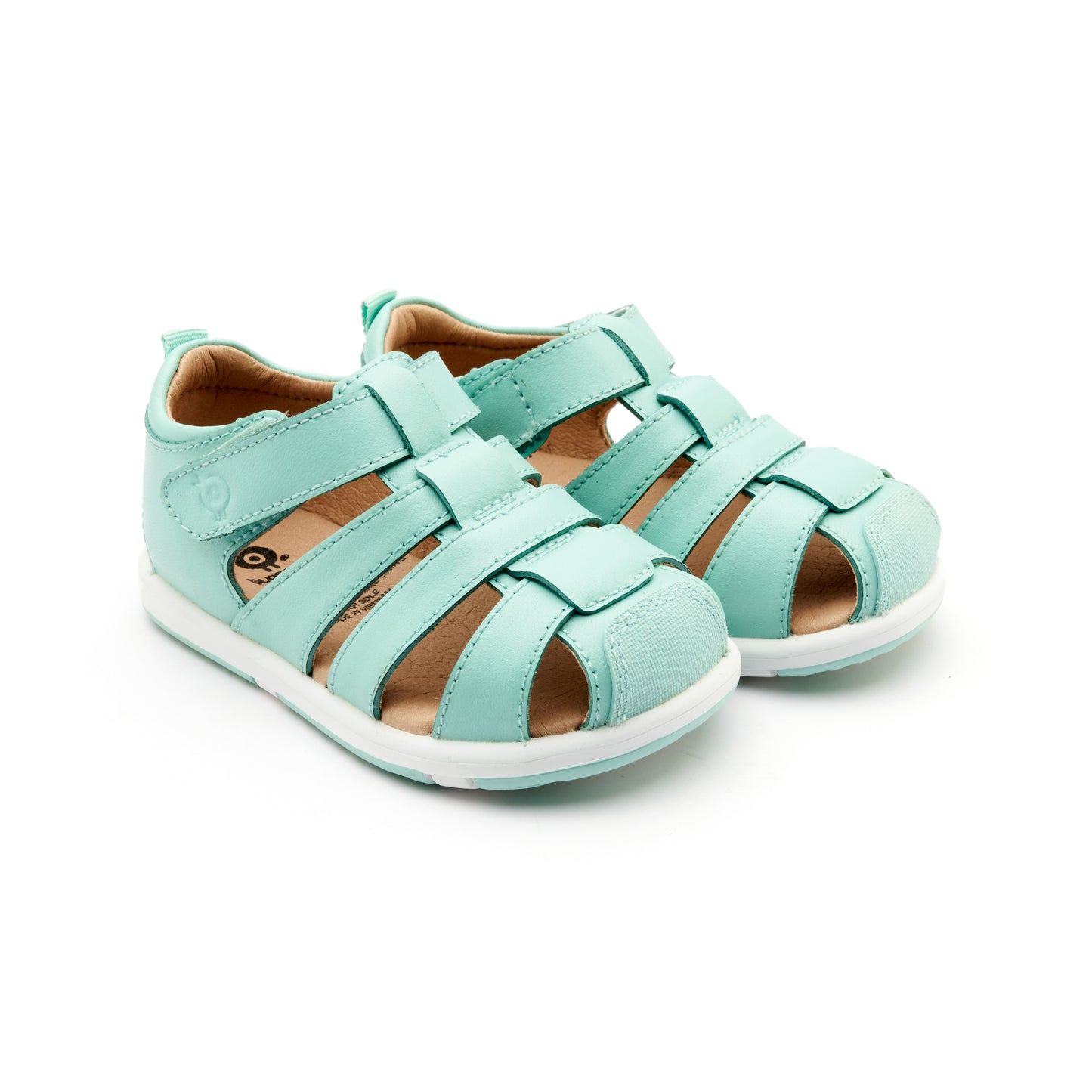 Old Soles 9502 Surf Sandal kids leather sandal in Jade and Snow with open toe detail