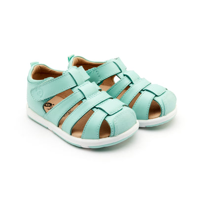 Old Soles 9502 Surf Sandal kids leather sandal in Jade and Snow with open toe detail