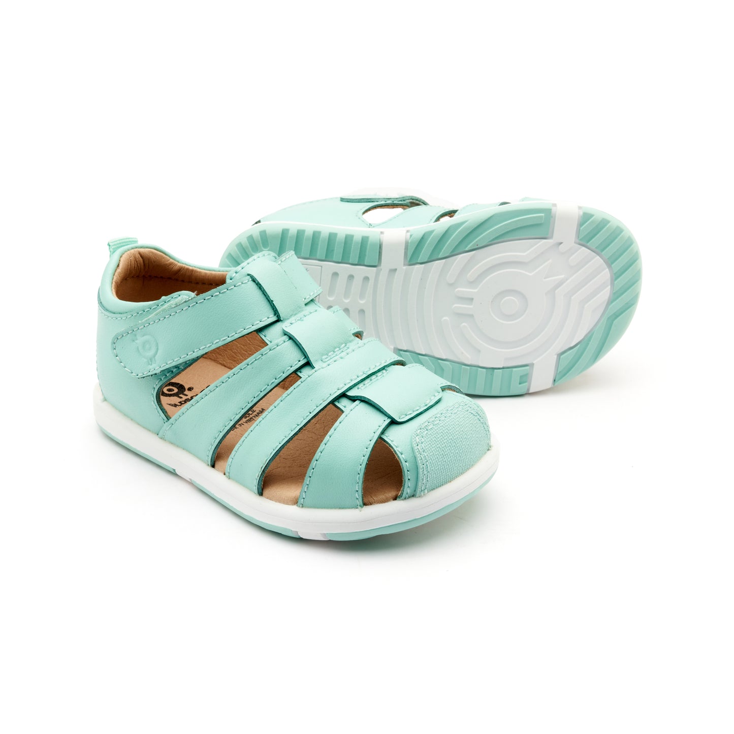Old Soles 9502 Surf Sandal kids leather sandal in Jade and Snow with open toe detail