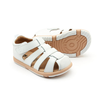 Old Soles 9502 Surf Sandal kids leather sandal in Snow and Natural Snow Sole with open toe detail