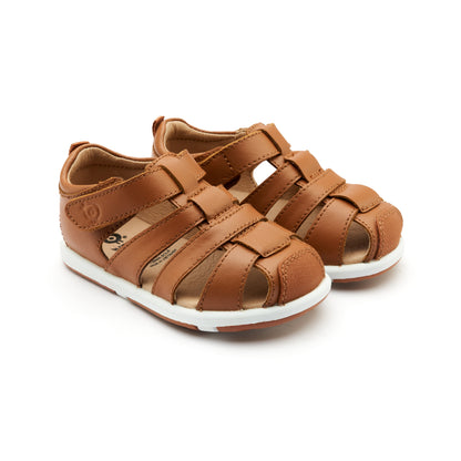 Old Soles 9502 Surf Sandal kids leather sandal in Tan and Snow with open toe detail
