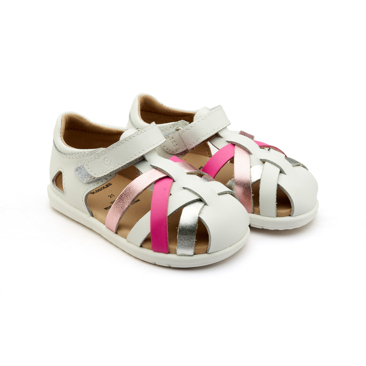 Old Soles 9504 Open Air kids leather shoe in Snow, Pink Frost, Snow, Candy, and Silver with open toe detail
