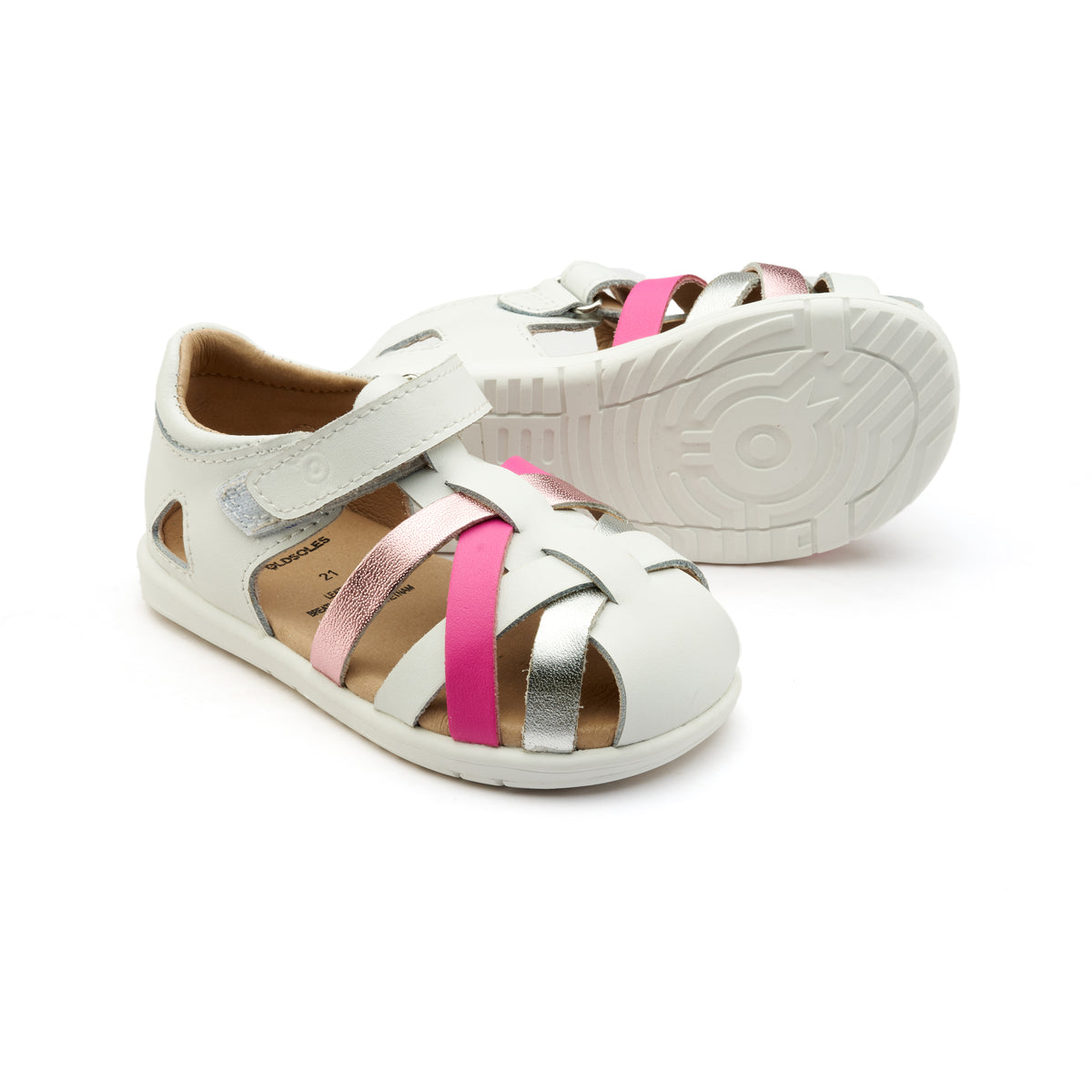 Old Soles 9504 Open Air kids leather shoe in Snow, Pink Frost, Snow, Candy, and Silver with open toe detail