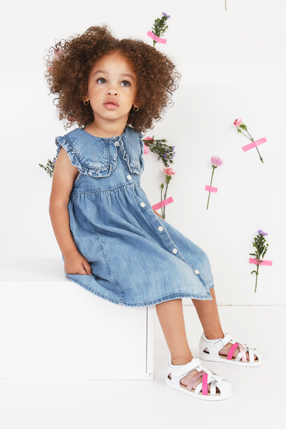 Old Soles 9504 Open Air kids leather shoe in Snow, Pink Frost, Snow, Candy, and Silver with open toe detail
